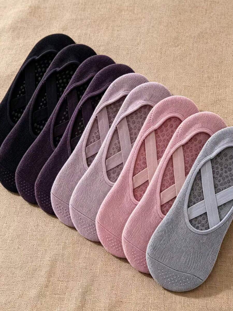 5 đôi tất thuyền phong cách ballet đan chéo, tất tàng hình chống trượt bằng silicone, tất cotton thoáng khí cổ thấp cho nữ, xuân/hè - Nhiều màu - Xem 1