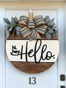 Hi Hey Hello Front Door Wreath, Hello Door Hanger, Hello Door Sign, Bow Decor Welcome Sign, Fashionable Door Hanger, Modern Door Hanger, Front Door Wreath, Home Decor, Wall Decor, Housewarming Gift - Hi Flower Wreath - View 1