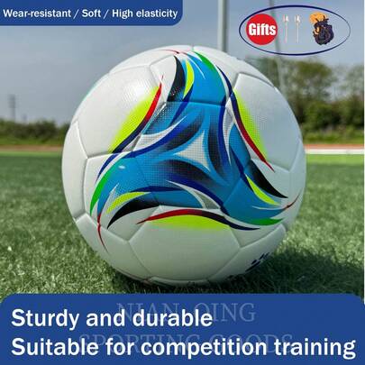 1pc Classic Seamless Heat-Bonded No. 5 Football, 4.0mm Thickened PU Leather, Anti-Slip, Wear-Resistant, Rebound Stable, 1.5m High Elasticity, Strong Air Tightness, Soft And Easy To Control, Suitable For Any Field, Adult Training And Competition, Professional Soccer Ball, Free Gift Of Ball Needle And Ball Net.