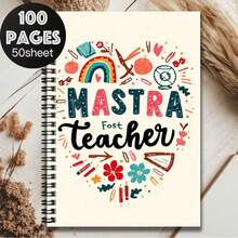 1pc "Mastra Fost Teacher" Themed Spiral Notebook With 100 Practical Pages, Creative Hand-Drawn Style, Useful For Work And Study. Minimalist Cover Design With Colorful Patterns, Suitable For School Records, Daily Planning, Graduation Gift, Birthday Present, Diary Writing, And Note-Taking. - W - View 5