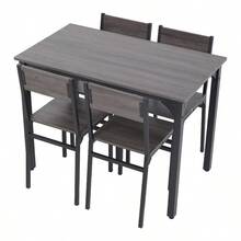 Dining Table And Chairs Set 4, Rectangle Breakfast Kitchen Table And 4 Chairs With Mental Frame For Kitchen Restaurant Home Bar, Rustic Brown/ Grey - Gray - View 6