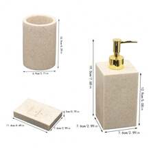Bộ phụ kiện phòng tắm, Bộ tủ lavabo họa tiết đá sa thạch, Bình đựng xà phòng cầm tay, Cốc đựng xà phòng, Khay đựng xà phòng, Khay đựng bàn chải đánh răng - màu cát - Xem 10