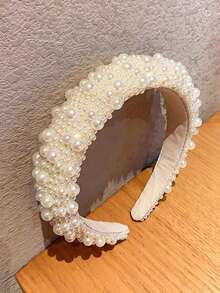 1pc Women's Fashion High Crown Beaded Headband, With Faux Pearls, Suitable For Wedding Brides, And Also Suitable For Daily Wear,Hairband,Hair Hoop Headbands Hair Accessories Head Accessories - 珍珠白 - 查看 3