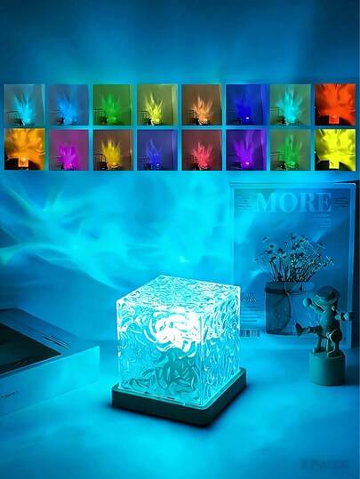 RGB Wave Projection Lamp, Remote Control USB Rechargeable Dynamic Wave Desk Lamp, Bedroom Home Decor Romantic Atmosphere Light