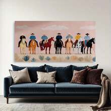Enmarcado  decorativo de vaquero del oeste,   - Decoración moderna de rancho del suroeste con 6 caballos, cactus y sombreros de vaquero, fácil instalación con gancho/adhesivo/de pie, póster de varios tamaños para oficina, temática del oeste, 2D plano, perfecto para la decoración de habitaciones. - Enmarcado - Ver 2