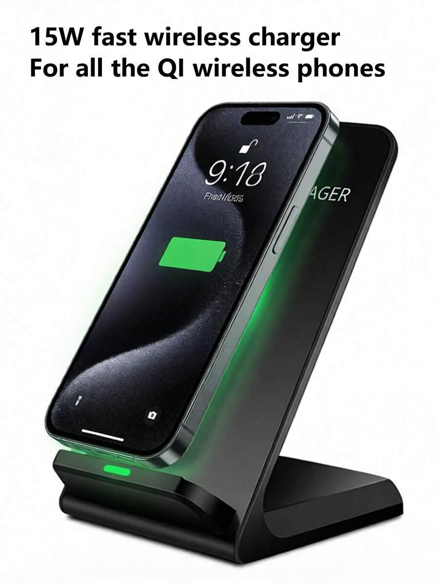 Cargador inalámbrico plegable básico de 15W, cargador inalámbrico 2 en 1 compatible con smartphones con carga inalámbrica Qi, compatible con series 8/X/11/12/13/14/15/16/17, regalo del Día de San Valentín - Negro - Ver 1