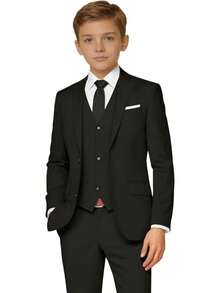 2026 Boys 5-Piece Formal Suit Set, Kids Wedding Communion Easter Tuxedo, Jacket Vest Pants With Shirt And Tie, Gentleman Formal Outfit - màu đen - Xem 1
