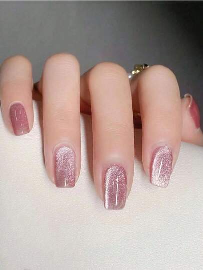 24pcs Acrylic Almond-Shaped Short Press-On Nails, Cat Eye Effect, Glossy Full Coverage, Suitable For Women And Girls, Nail Art Supplies