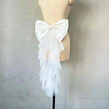 1pc White Satin Oversized Bow Backpiece Accessory, Asymmetrical Mesh Ribbon Waist Decor - Nhiều màu - Xem 4
