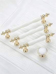 Conjunto de 1/2/4 puxadores dourados de cerâmica para portas de armário, puxador de barra branco para porta de armário, puxador moderno e minimalista para gaveta de armário de cozinha. - Branco - Ver 7