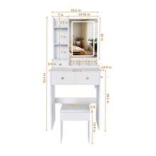 Modern Vanity Desk With LED Mirror, 3 Color Lighting & Adjustable Brightness - 3 Drawers & Storage Shelves, Built-In Power Outlet & Hair Dryer Holder, Makeup Dressing Table Set With Stool For Bedroom - 美規A型插(110-127V) - 查看 12