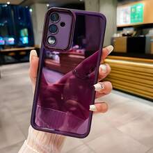 适用于三星 Galaxy A56、A55、A54、A53、A52、A36、A26、A16、A06、A05、A15、A25、A35、A33、A34、A22、A32、S25 Ultra、S24 Plus、S23、S22、S21 FE、S20 的透明摄像头镜头保护手机壳，防摔防震，透明色 - 紫色 - 查看 1