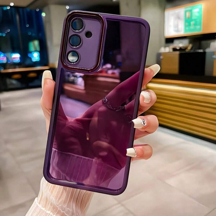 适用于三星 Galaxy A56、A55、A54、A53、A52、A36、A26、A16、A06、A05、A15、A25、A35、A33、A34、A22、A32、S25 Ultra、S24 Plus、S23、S22、S21 FE、S20 的透明摄像头镜头保护手机壳,防摔防震,透明色 - 紫色 - 查看 1