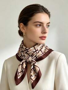 Khăn choàng satin màu nâu trơn thanh lịch, phù hợp cho phụ nữ công sở và các quý cô sành điệu. - màu nâu - Xem 3