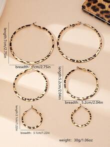 1 Set Of 3 Pairs Asymmetrical Leopard Print Hoop Earrings, Vintage Exaggerated Sexy Earrings For Women - Multicolor - View 6