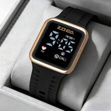 ZOEA Men's LED Touchscreen Watch, Waterproof Silicone Strap, Sporty And Casual Design - Black Belt Rose Gold Case - View 6