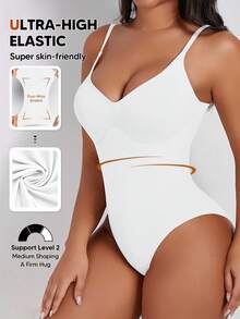 Women's Solid Color Slimming Waist Bodysuit, Suitable For Layering And Wearing Underneath White Summer - White - View 5