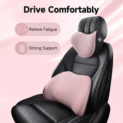 Set med minnesskum för nack- och ländryggsstöd för bilen, ergonomisk design med starkt stöd för att lindra trötthet, andningsbart tyg, universellt nackstöd och ländryggskudde för bilsäte