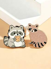 1/2pcs Cute Raccoon Brooch, Exquisite Craftsmanship Durable And Versatile, Easy To Attach On Canvas Bags Or Jackets For Adorable Style - Multicolor - View 5