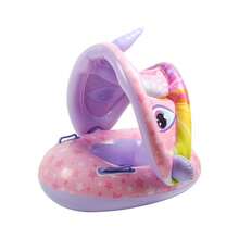 婴儿游泳池漂浮圈带遮阳篷，充气游泳圈，婴儿游泳池漂浮玩具，遮阳伞，适合婴幼儿 - 彩色 - 查看 1