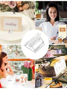 Transparent Acrylic Card Display Stand, Small Signage Holder - High Clarity Durable Lightweight, Sturdy Card Holder Suitable For Home Office, Events, Parties, Photo And Information Display, Party Decor, Minimalist Design, Lightweight Material, Applicable For Wedding Cards, Photos, Memos, Picture Display - Multicolor - View 4