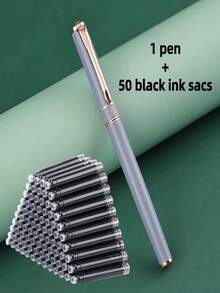 1 Pen + 50pcs Refill Cartridges Set, Minimalist Fashionable Metal Pen, Simple & Elegant, Smooth Writing, Suitable As Reward Or Holiday Gift - 51pcs Set - View 18