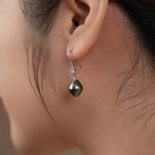 DARA 1 chiếc bông tai ngọc trai Tahiti 9-10mm, bông tai móc ngọc trai cao cấp dành cho nữ. - màu đen - Xem 3