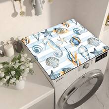 1pc Marine Life Pattern Printed Washing Machine Dust Cover, Rubber Soft Bottom, Laundry Room Accessory, Washing Machine Top Protective Pad, Quick Absorbent And Dry, Refrigerator Dust Cover Pad, Coffee Maker Countertop Absorbent Mat, Diatomite Draining Mat, Modern Laundry Room And Kitchen Appliance Washing Machine And Dryer Dust Cover, Home Decor, Kitchen And Dining Room Decor - Multicolor - View 3