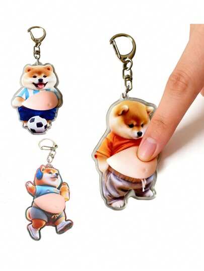 3 piezas Llaveros acrílicos de Corgi lindos, llavero de dibujos animados divertidos, colgante de bolso, etiqueta de llave
