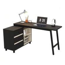 150 X 100 X 76 Cm L-Shaped Desk With Three Drawers, Two Open Storage Compartments, Tubular Steel Legs, Spacious Tabletop, Black And White. - Black - View 7