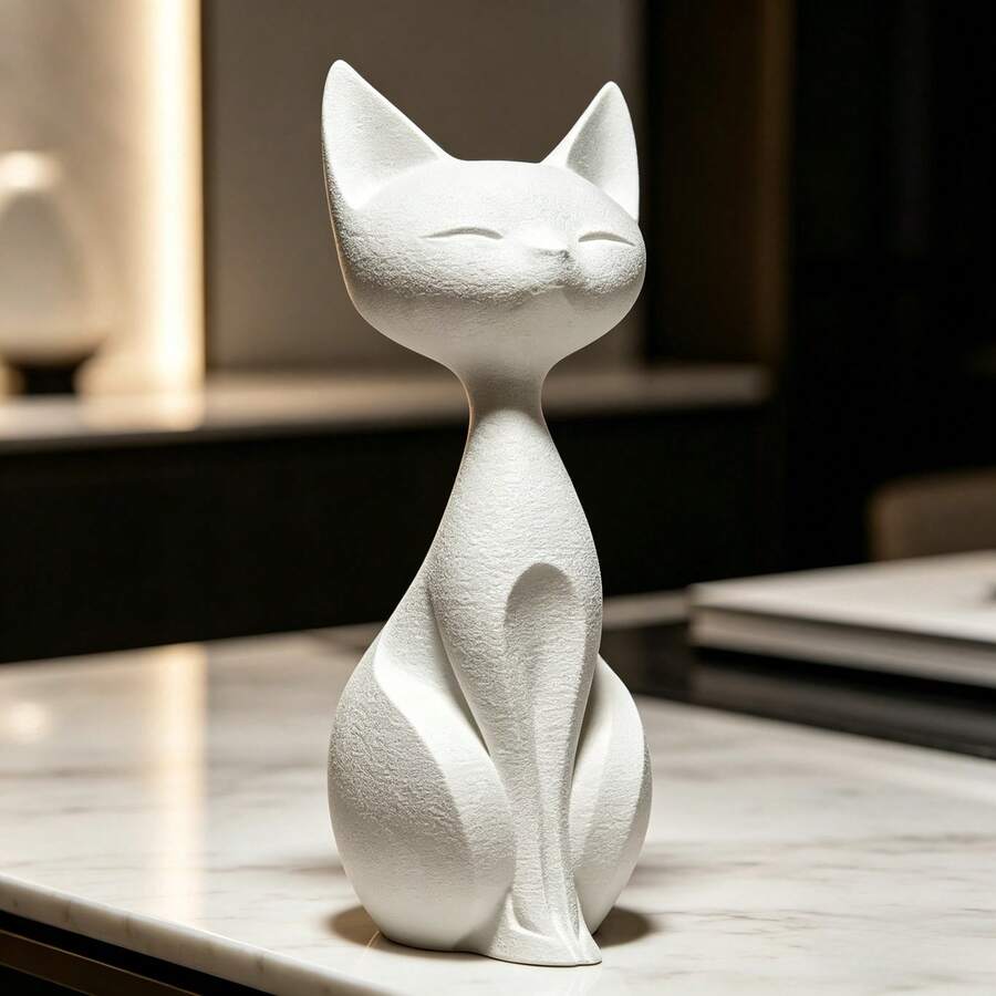 1pc Elegant Cat Statue Decor, Minimalist Art Sculpture, Indoor/Outdoor Home Decoration For Living Room, Bedroom, Bedside, Desk, Garden, Creative Design, Exquisite Craftsmanship - A - View 1