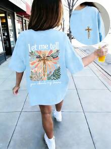 Graphic Tee For Preteen Girls "Let Me Tell You About My Jesus", Made Of Soft And Comfortable Fabric, Suitable For Outdoor Sports, Casual Wear, Street Style, Campus Style, Top - 黑色 - 查看 3