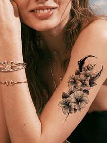 10 Sheets Watercolor Rose Flower Temporary Tattoos For Women, 10 Sheets Colorful Arm Sleeve Tattoos For Adults Floral Snake Lion, Arm Semi Permanent Fake Tattoos - Multicolor - View 5