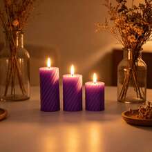 3pcs Set Dreamy Purple Striped LED Electronic Candles, Realistic Flickering Flame Effect, Home Bedroom Living Room Decor, Candlelight Dinner Proposal Party Atmosphere Lighting, Vanity Table Desk Ornament - Purple Spiral - View 5
