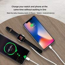 三合一白色充电线，兼容苹果设备、智能手表、Type-C、Lightning接口、手表 - 白色 - 查看 4
