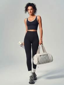 UONNOU High Waist Seamless Slimming & Lifting Sports Leggings - Black - View 9