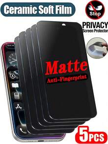 5片裝磨砂防窺陶瓷膜防眩光防指紋手機螢幕保護貼，適用 17 16 Pro Max / Galaxy S26 A57 / 15T Poco X6 X7 X5 / Redmi 14C 13C Note 13 14 4G 5G Pro，辦公地鐵隱私防窺全螢幕防爆防刮保護膜 - 黑色 - 查看 69