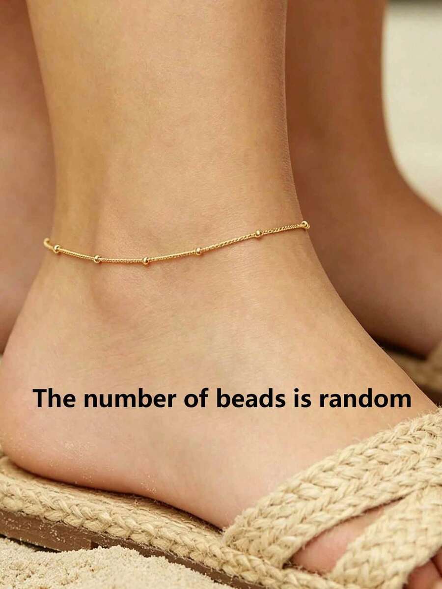 1pc 18K Gold Plated Stainless Steel Pearl Chain Anklet, Suitable For Women's Daily, Travel And Holiday Wear - Gold - View 1