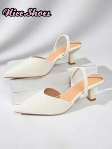 Giày sandal cao gót mũi nhọn, quai hậu tối giản, kiểu dáng mùa hè mới, thích hợp đi làm, hẹn hò, mặc hàng ngày, phong cách thanh lịch kiểu Pháp, màu be, đỏ rượu vang, cà phê đậm, đen. - trắng - Xem 10