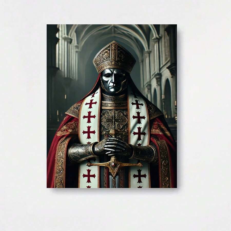 1 póster de lienzo del Templario Medieval - Iglesia Catódica Gótico con Capa Blanca y Roja Ornamentada, Cruz sin Marco para Hogar Oficina Cafetería Aula Decoración Histórlica Temática Guerreros Eslavos Regalo Ideal Fans Fantasías Épicasa Arte Religioso Pared Cadena Metálico Detalle Artísticos Estéticas Gotismo Sala Dormitorio Comedora - Enmarcado - Ver 1