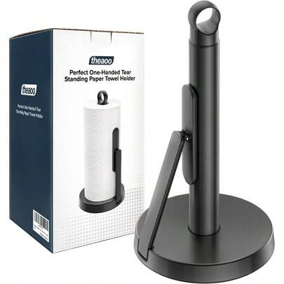 Heavy-Duty Stainless Steel Paper Towel Holder With Tension Arm - Easy One-Handed Tear, Modern Standing Countertop Dispenser For Kitchen, Holds All Paper Towel Rolls (1, Black) Adults World Book Day