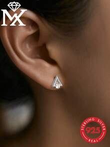 1 Đôi bông tai bạc 925 cao cấp, tối giản, đính đá Cubic Zirconia hình học, thích hợp cho nữ giới đeo hàng ngày khi đi làm và hẹn hò. - bông tai - Xem 2