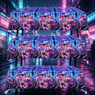 1pc K-Pop Dark Fantasy Girl Group Disposable PE Table Cover, Fan Meeting Party Birthday Decorations, Random Style