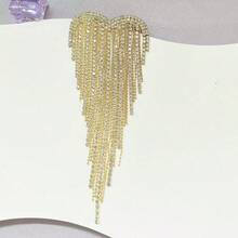 1pc Heart Shaped Tassel Rhinestone Brooch, Fashionable Elegant Versatile Lapel Pin, Sweater Decoration Accessory - Multicolor - View 4