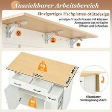 Extendable Kitchen Island With Dining Area, Adjustable Shelves And Drawers, Power Strips And Two Chairs, Ideal For The Kitchen And Dining Room (White) - White - View 6