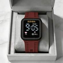 ZOEA Sports Smartwatch With Breathable Perforated Strap + Square Touchscreen + Fitness Style + Daily/Sport Use + Smartwatch - 酒紅色 - 查看 4