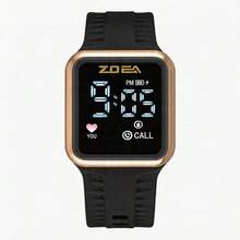 ZOEA Men's LED Touchscreen Watch, Waterproof Silicone Strap, Sporty And Casual Design - Black Belt Rose Gold Case - View 3