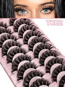 10 Pairs Natural-Looking & Long-Lasting Full Strip False Eyelashes, Realistic DD Curled Lashes - TK02 - View 4
