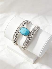 1 chiếc vòng tay kim loại kiểu Bohemian đính đá giả ngọc lam, thích hợp cho phụ nữ dự tiệc, đi chơi và đeo hàng ngày. - Vòng tay cổ điển - Xem 20