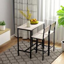 3 Pcs Table Stool Set Industrial Design W/ Metal Frame Oak Tone MDF Panels Minimal Compact Beautiful - Natural Wood Finish - View 12